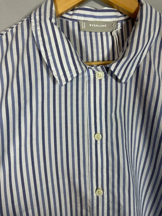 Everlane Cropped Striped Cotton Button Down The Woven PJ Top NWT Medium - Picture 7 of 13